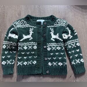 Hartstrings Baby Christmas Cardigan Green Reindeer Pattern 18 Month Vintage